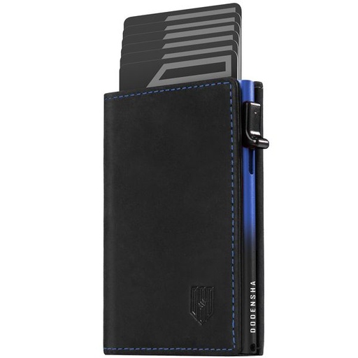 [7473] Dodensha (DDS) Pop-Up Aluminum RFID Trifold Leather Slim Wallet - Black, Blue