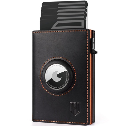 [7475] Dodensha (DDS) RFID Leather AirTag Wallet with Pop-Up Card Holder - Orange