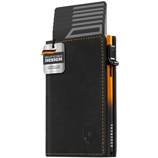 [7478] Dodensha (DDS) Pop-Up Aluminum RFID Trifold Leather Slim Wallet - Black, Yellow