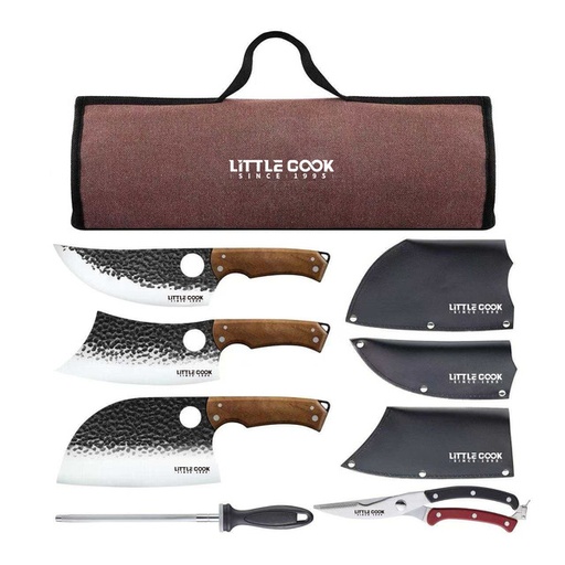 [7487] Little Cook 9-Piece Butcher Knife Set with Cleaver Sheaths and Bag